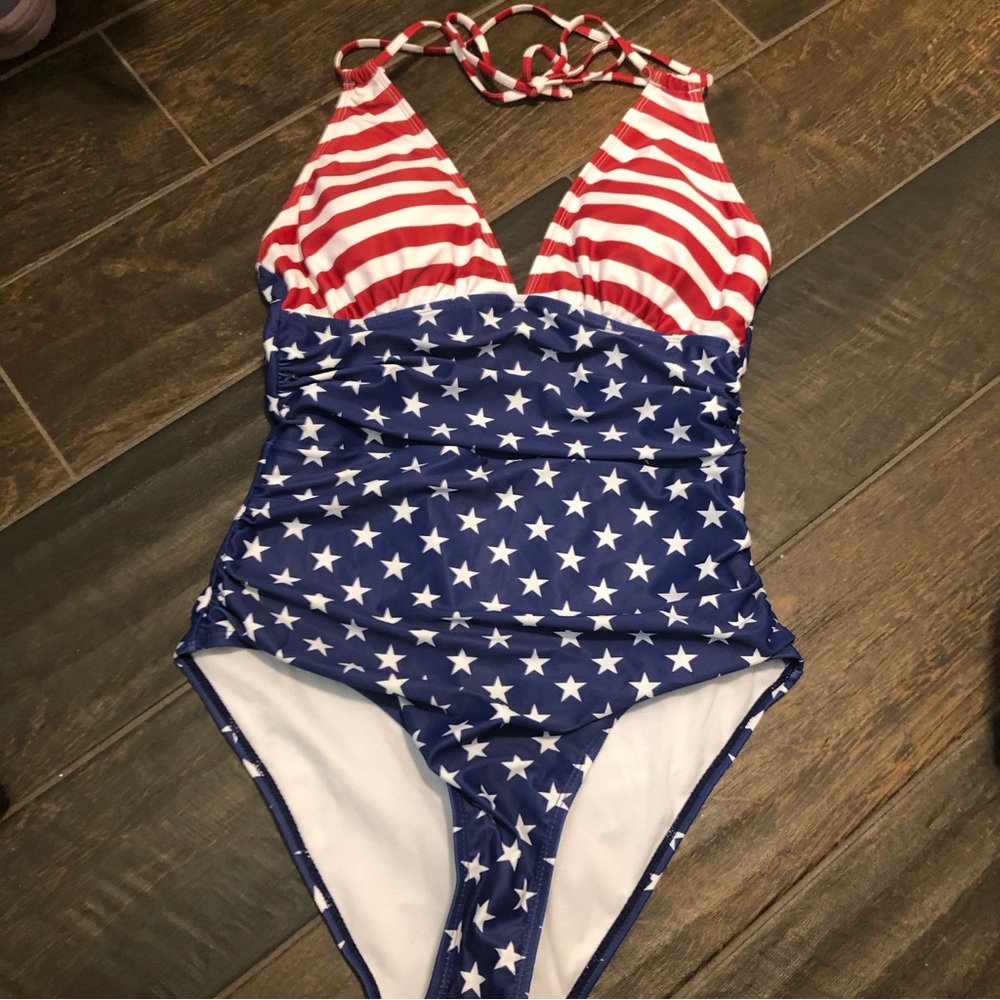 NWT Patriotic Print Halter/Dual Look Swimsuit - Picture 3 of 8
